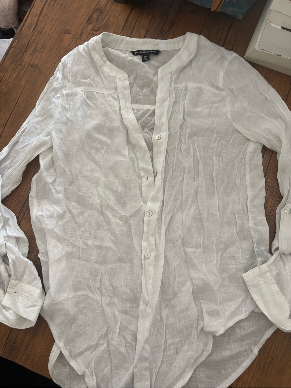 Zac & Rachel White Semi-Sheer Button-Down Tunic Shirt